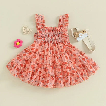 Heart Print Ruched Sleeveless Sundress Toddler Girl Casual Dress