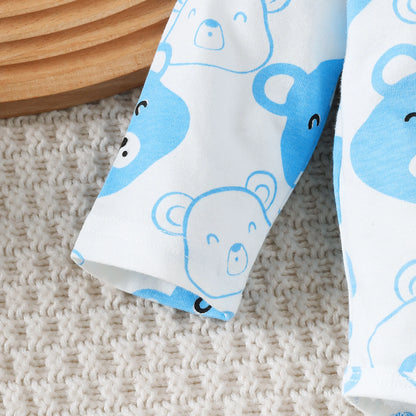 Little bear Long sleeved Jumpsuit+Long Pants+Hat+Socks 4Pcs/Set