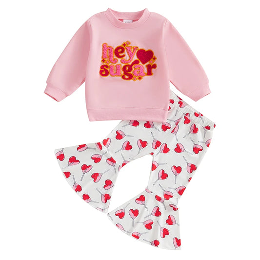 Letter Embroider Sweatshirt Shirt and Heart Pants