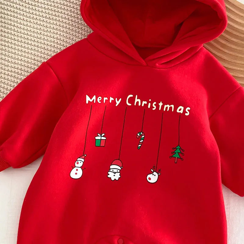 Cozy Baby Christmas Cartoon Hooded Bodysuits