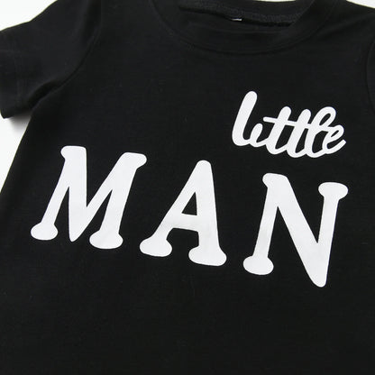 "Little Man" Short Sleeves Letters Printed Tee and Shorts