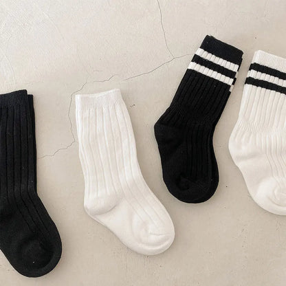 New Kids Cotton Sport School Students Socks Cotton Black White Socks for Boys Girls Slouch Socks Baby Toddler Socks 1-10Y