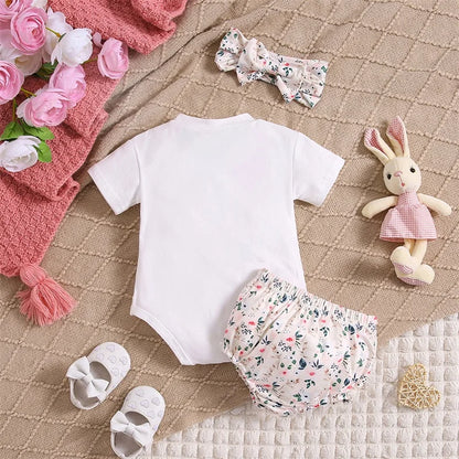 Short Sleeve Letter Bodysuit with Bunny Shorts Set