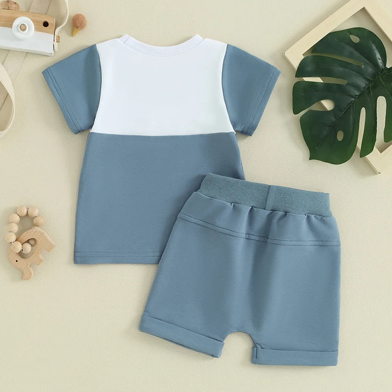 Summer Clothes Color Block Short Sleeve T-shirts + Shorts Set