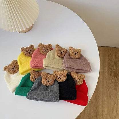 Cartoon Bear Baby Hat Cute Autumn Winter Warm Knitted Cap Beanies Infant Toddler Korean Solid Color Kids Boy Girl Beanie Caps 모자