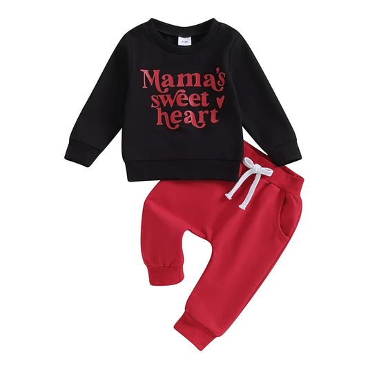 Baby 2Pcs Valentine’s Day Outfits Long Sleeve Heart Letter Print Pullover + Pants Set Toddler Clothes