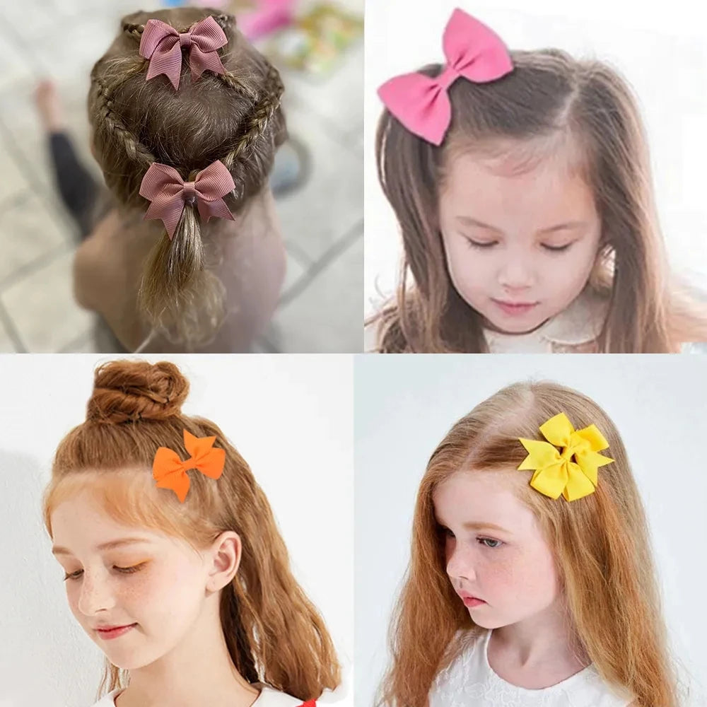 Cute Solid Ribbon Bowknot 10Pcs/Set Hair Clips