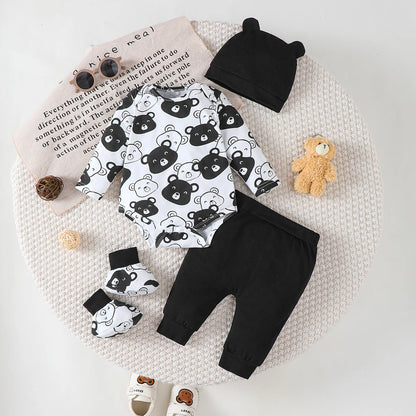 Little Bear Long Sleeve Bodysuit+Pants+Hat+Socks 4pcs/Set