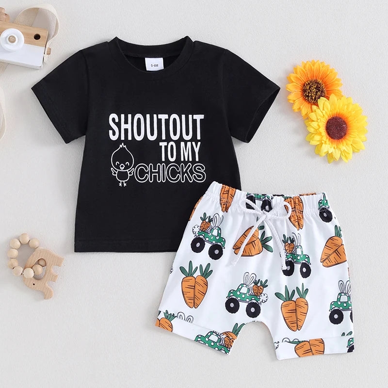 Letter Print Short Sleeve T-shirt Drawstring Shorts