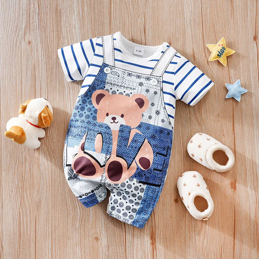 Cartoon Teddy Bear Fake Two-Piece Outdoor Outfit