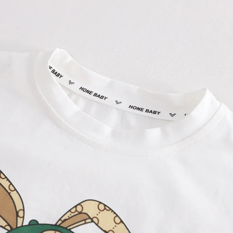 Cartoon Rabbit Short Sleeve Top and Bottom 2 Pieces Set