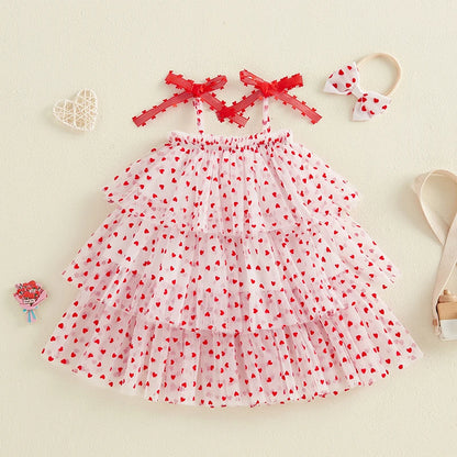 Heart Print Sleeveless Layered Tulle Tutu Dresses