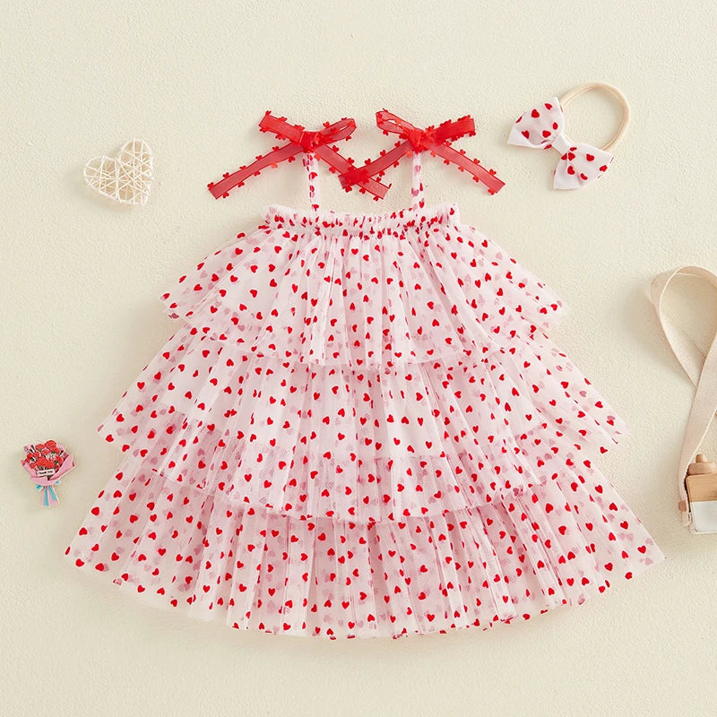 Heart Print Sleeveless Layered Tulle Tutu Dresses