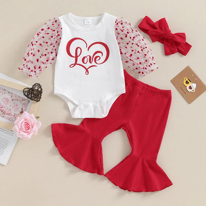 Valentine’s Day Outfits  0-18M Newborn Baby Girls 3Pcs Clothes Sets