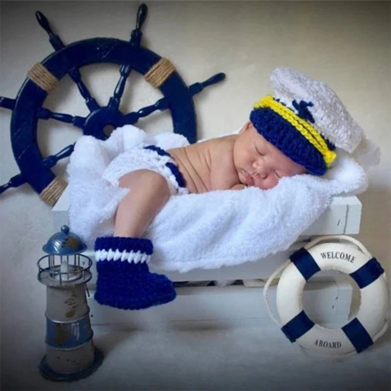 Newborn Photography Clothing Photo Studios Props Handmade Crochet Hat Diaper Set Infant Costume Outfits Unisex