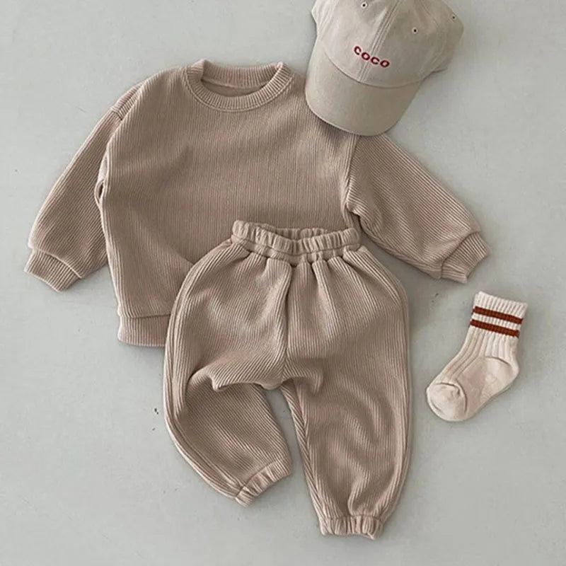 Infant Long Sleeved Cotton Solid T-shirt+Pants Clothing Set