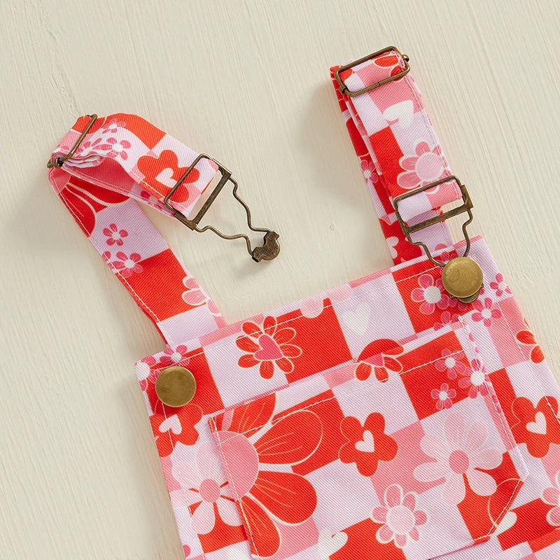 Baby Girl Overalls Sleeveless Square Neck Floral Print
