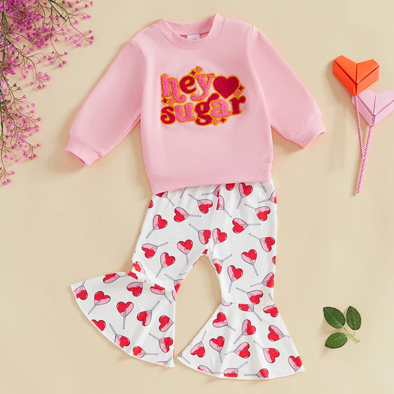 Letter Embroider Sweatshirt Shirt and Heart Pants