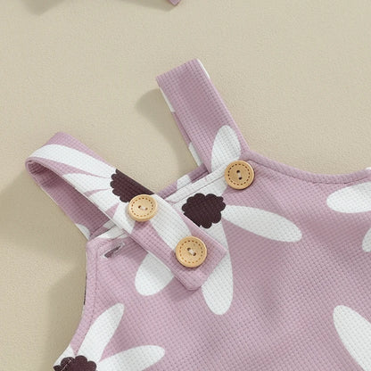 Baby Girl Outfits Sleeveless Floral Print Overalls + Headband
