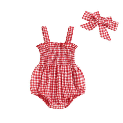 Girl Summer Fashion Bodysuit Sleeveless Plaid Solid Floral Printed Jumpsuit