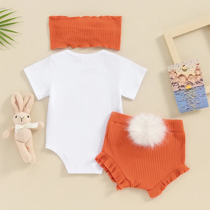 Little Bunny Short Sleeve Romper Rabbit Tail Shorts Headband Set