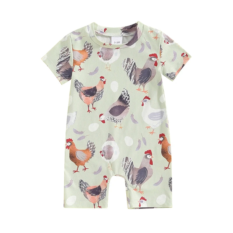 Western Farm Animals Chicken Print Romper