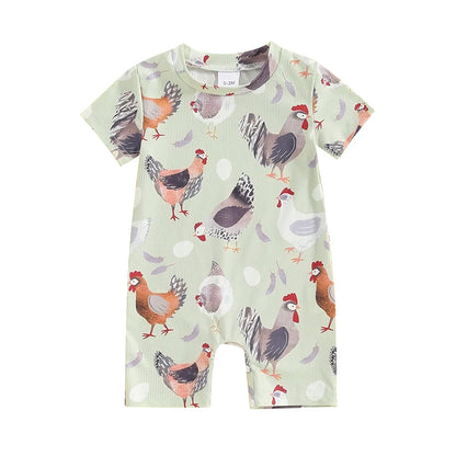 Western Farm Animals Chicken Print Romper