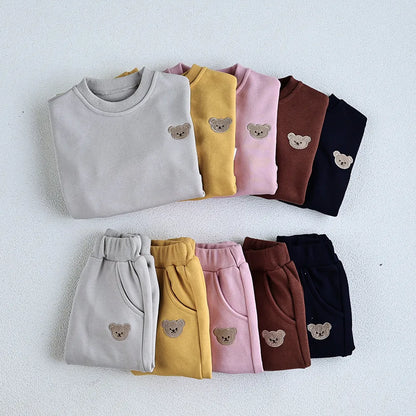 Bear Embroidery Hoodies and Pants 2Pcs Suit