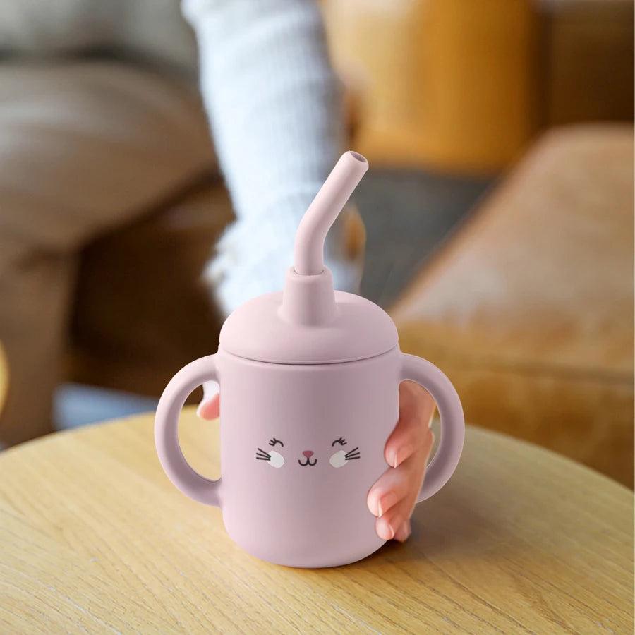 Baby Silicone Feeding Cup With Handle Sippy BPA Free Toddlers Cartoon Pattern Learning Drinkware Children Straw Cups Tableware