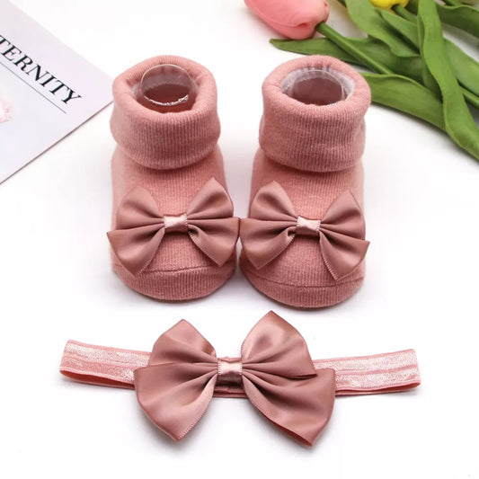 Baywell Fashion Baby Girls Headband + Socks Set 0-12 Months Cute Toddler Princess Socks Autumn Infant Bow-knot Socks