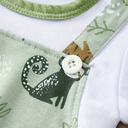 Animal Print Romper Newborn Baby Faux Two-Piece Bodysuit with Short Sleeves