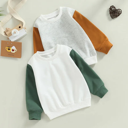 Toddler Clothes Baby Contrast Color Sweatshirts Sleeve Cotton Tops Boys Girls Kids Clothing