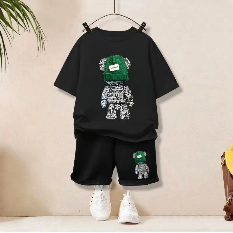Summer Baby Girls Boy Clothes Set Children Cartoon Bear Printed T-Shirts And Shorts 2 pieces Suit Kid Fashion Top Bottom Outfits
