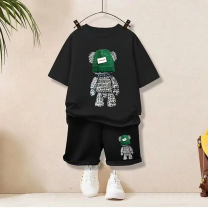 Summer Baby Girls Boy Clothes Set Children Cartoon Bear Printed T-Shirts And Shorts 2 pieces Suit Kid Fashion Top Bottom Outfits