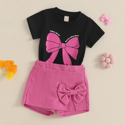 Bowknot Outfit Short Sleeve T-Shirt Top + Shorts Set