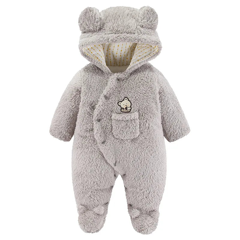 Cute Plush Bear Baby Boy Romper Infant Girl Overall Jumpsuit Spring Autumn Hooded Baby Rompers 0 3 6 9 12 Months Newborn Clothes