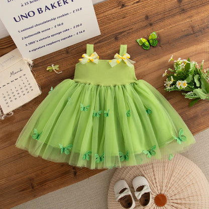 Floral Patterns And Bows Halter Puffy Girl Dress