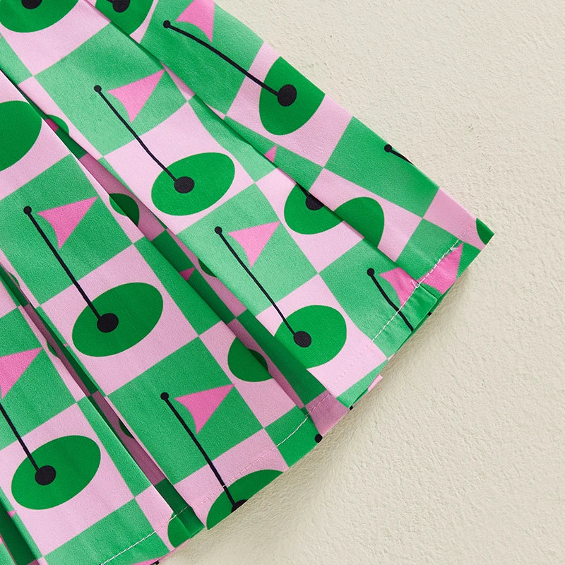 Sleeveless Tank Tops and Golf Print Pleated A-Line Skirt Set