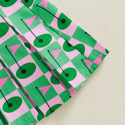 Sleeveless Tank Tops and Golf Print Pleated A-Line Skirt Set