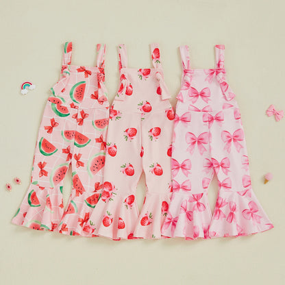Bell-Bottom Jumpsuit Bow/Watermelon/Strawberry Square Neck