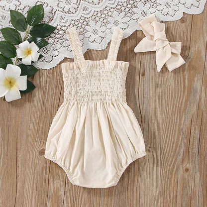 Sleeveless Suspender Kids Rompers Headband Set