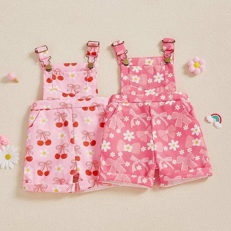 Girls Sleeveless Suspender 1-Pieces Romper Bow /Flower Print