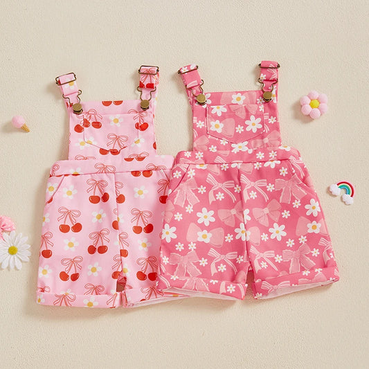 Girls Sleeveless Suspender 1-Pieces Romper Bow /Flower Print