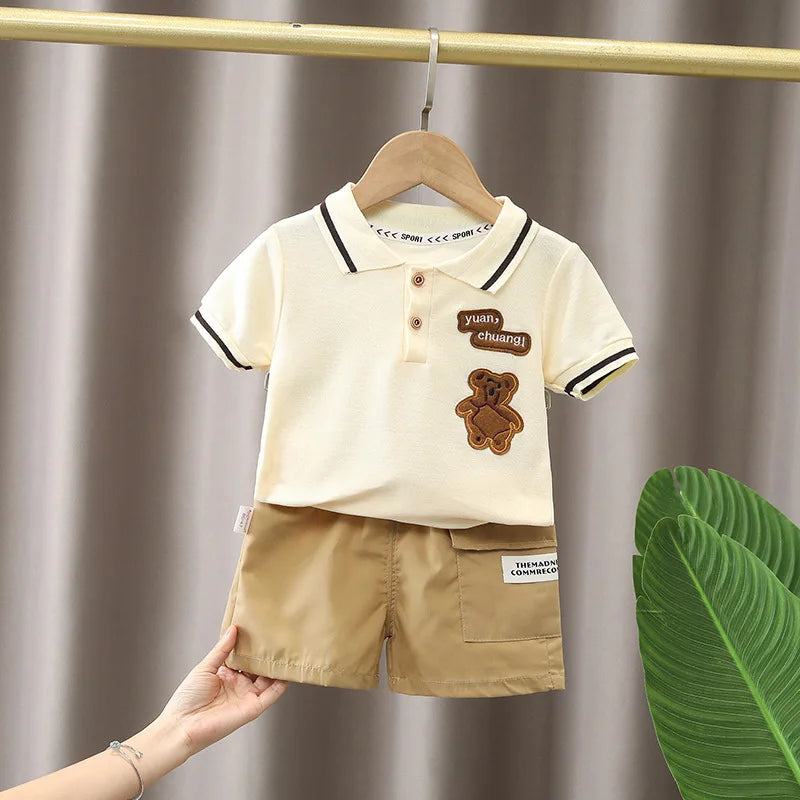 Short Sleeve Polo-shirt + Shorts Outfit Casual Summer Clothes