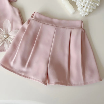 Cute Three Flowers Short Sleeve Tshirt + Shorts 2 PC Sets