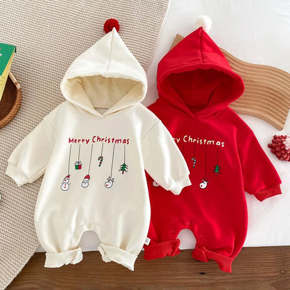 Cozy Baby Christmas Cartoon Hooded Bodysuits