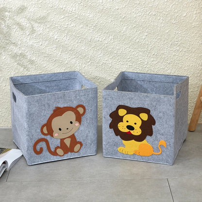 Collapsible Storage Box Cube Felt Fabric Bin for Kids Toys Organizer Storage Basket Custom Animal Pattern Container With Handle