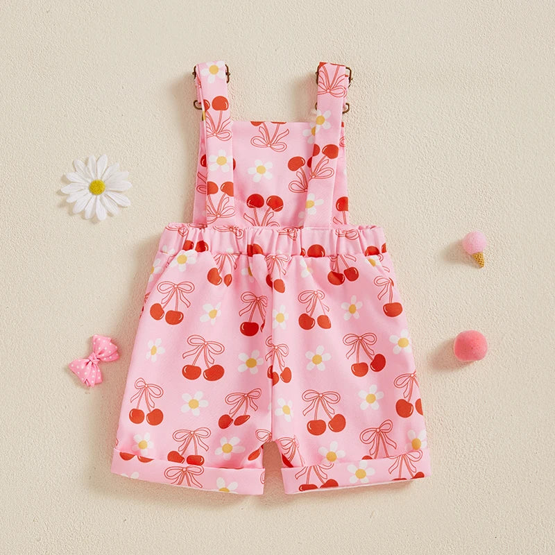 Girls Sleeveless Suspender 1-Pieces Romper Bow /Flower Print