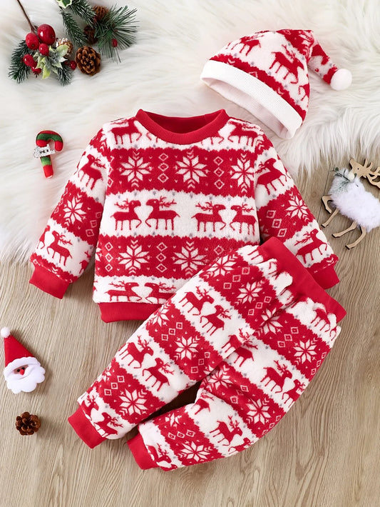 Winter Baby Flannel Suit Three-piece Christmas Style