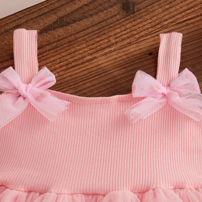 Floral Patterns And Bows Halter Puffy Girl Dress